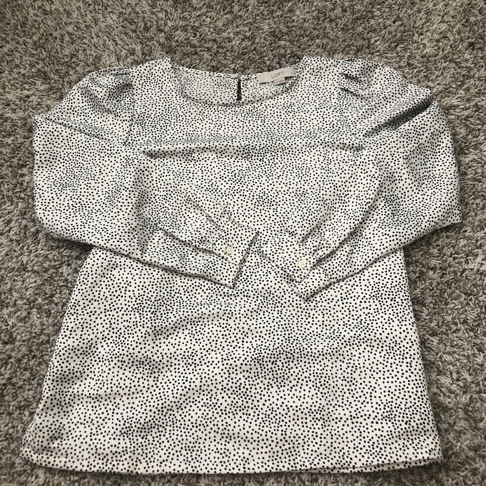 Loft long sleeve polk a dot womens blouse top petities size PM key hole back
